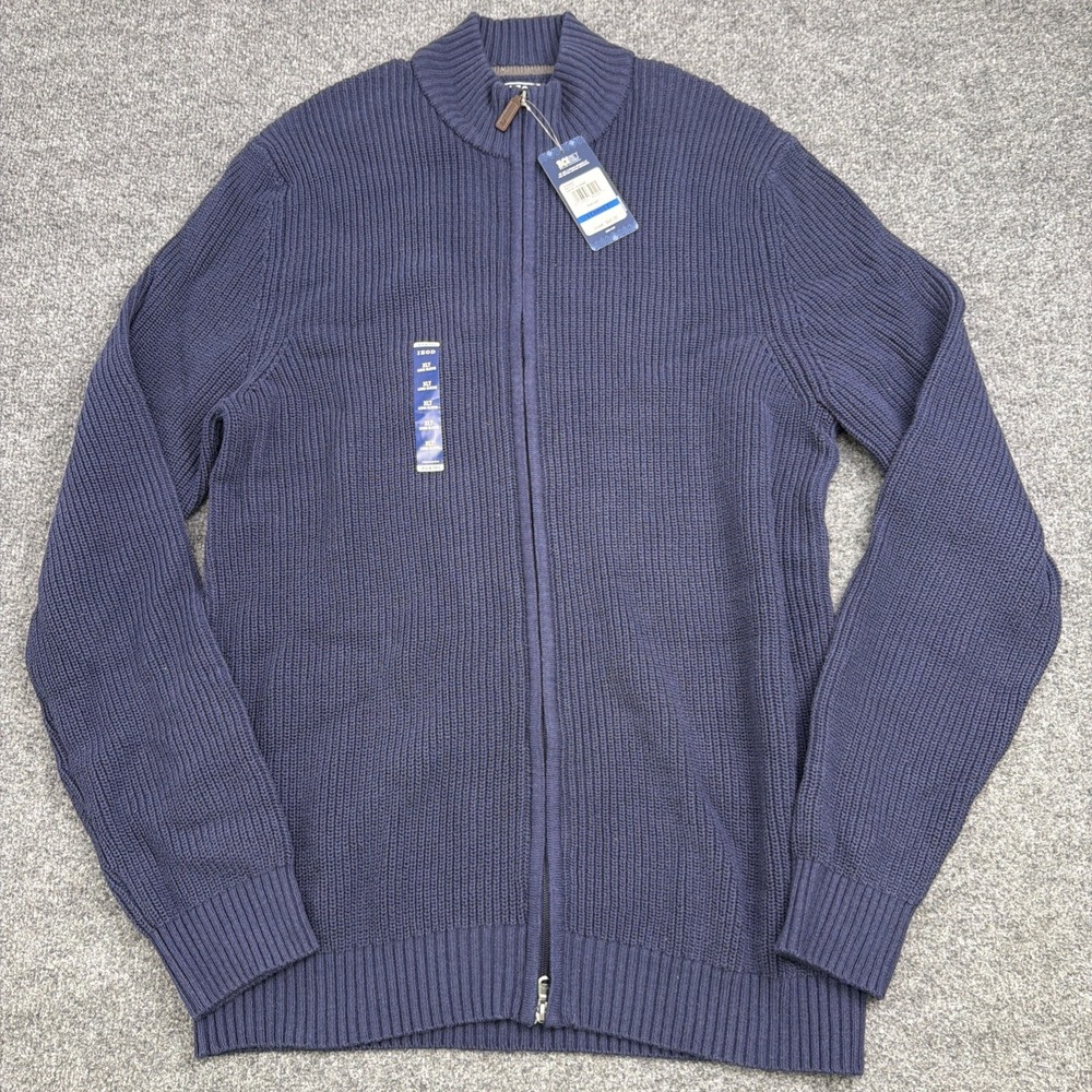 IZOD‎ Big & Tall XLT Peacoat Blue Shaker Knit Ribbed Full Zip Mock Neck Sweater